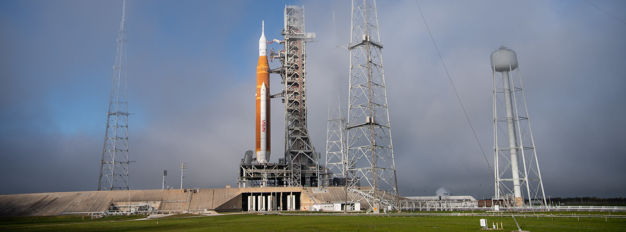 SLS rocket on Pad 39A at Kennedy Space Center